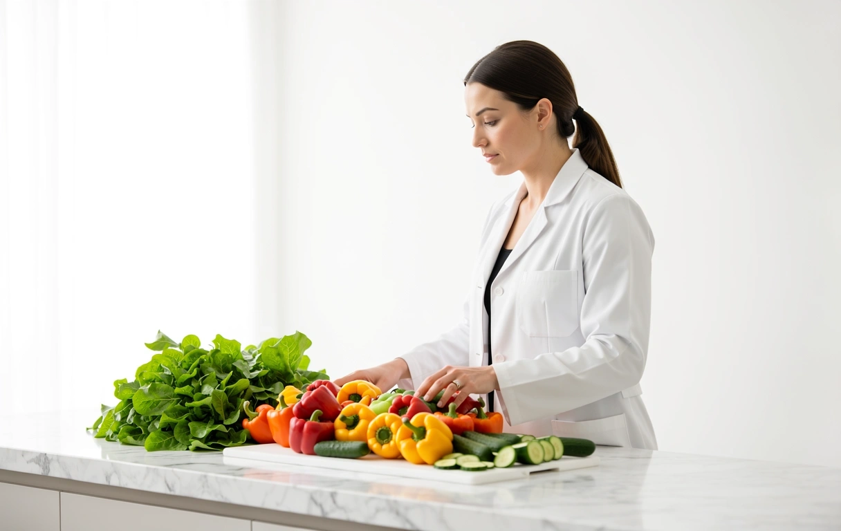 Nutricionista con vegetales frescos